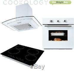 Cookology White Electric Fan Forced Oven, Ceramic Hob & 60cm Cooker Hood Pack