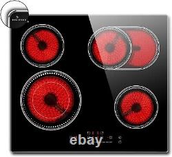 DELITEER, Ceramic Hob 4 Zone, Electric Hob 6600W with Metal Frame, Slider Touch