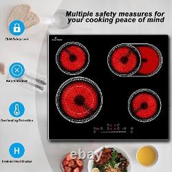 DELITEER, Ceramic Hob 4 Zone, Electric Hob 6600W with Metal Frame, Slider Touch