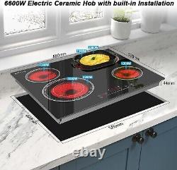 DELITEER, Ceramic Hob 4 Zone, Electric Hob 6600W with Metal Frame, Slider Touch