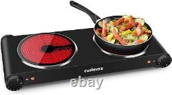 Double Hot Plate, CUSIMAX 2400W Electric Hob Ceramic Burners, Black