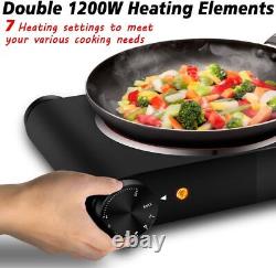 Double Hot Plate, CUSIMAX 2400W Electric Hob Ceramic Burners, Black