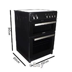 ElectriQ 60cm Electric Cooker with Twin Cavity and Ceramic Hob in Black EQEC60B4