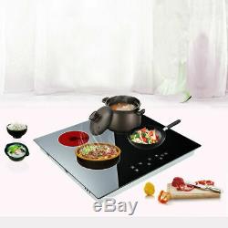 Electric 6000W Ceramic Hob Touch Control 4 Zone 60cm Satin Glass Kitchen Cooker