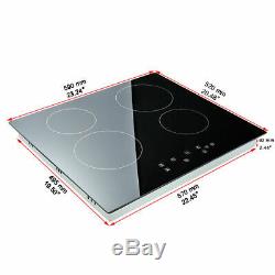 Electric 6000W Ceramic Hob Touch Control 4 Zone 60cm Satin Glass Kitchen Cooker