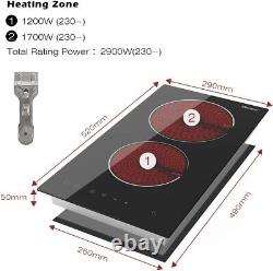 Electric Ceramic Hob 2 Rings 30cm, Portable Double Electric Hobs 2900W