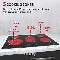 Electric Ceramic Hob 77cm Glass Built-in worktop 5 Zone Touch Control Timer Lock
