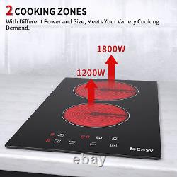 Electric Ceramic Hobs Built-in 2 Zone 30cm Touch Control Lock Timer Black Safety