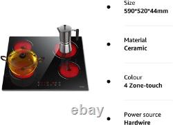 Electric Hob 4 Zone Ceramic Hob 60 cm with Touch Control 6000W 9 Power Levels No