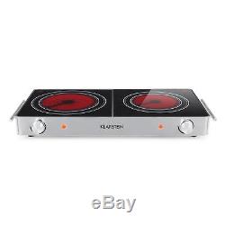Electric Hob Hot Plate Dual Glass Ceramic 3000 W Stainless Steel Camping Silver