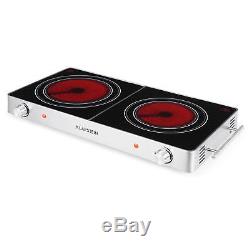 Electric Hob Hot Plate Dual Glass Ceramic 3000 W Stainless Steel Camping Silver