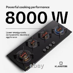 Gas Hob 90 cm 4 Burners Built-in Cooktop Gas Cooker Glass Ceramic Surface Black