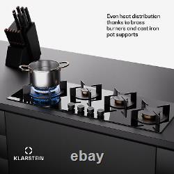 Gas Hob 90 cm 4 Burners Built-in Cooktop Gas Cooker Glass Ceramic Surface Black