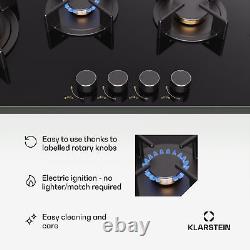 Gas Hob 90 cm 4 Burners Built-in Cooktop Gas Cooker Glass Ceramic Surface Black