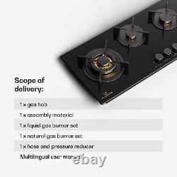 Gas Hob 90 cm 4 Burners Built-in Cooktop Gas Cooker Glass Ceramic Surface Black