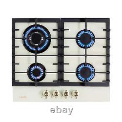 Gas Hob Stove Kitchen Electric Cooktop 4 Burner Glass Ceramic Energy Save Ivory