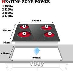 Hobsir 60cm Ceramic Hob, 4 Zones, 6000W, Touch Control, Dual Zone, Timer