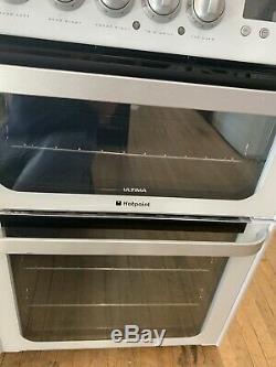 Hotpoint 60cm White Electric Ceramic Hob Double oven ULTIMA Cooker CUCINA HUE61P