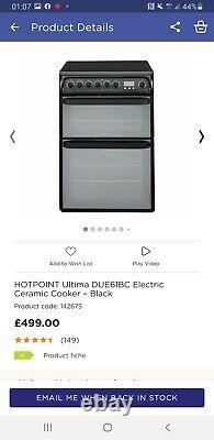 Hotpoint DUE61BC Ultima Electric Cooker Ceramic Hob Black