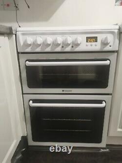 Hotpoint HAE60P 60cm Twin Cavity Electric Cooker with 4 Zone Ceramic Hob White
