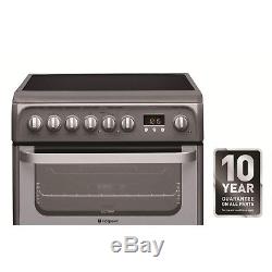 Hotpoint HUE61GS 60cm Double Oven Electric Cooker With Ceramic Hob Gra HUE61GS