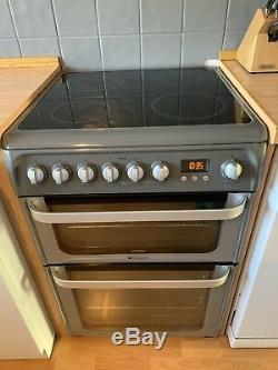 Hotpoint HUE61GS 60cm Double Oven Electric Cooker With Ceramic Hob Grey