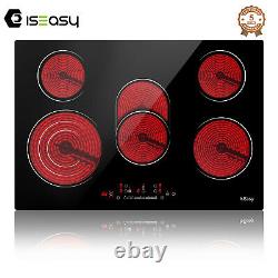ISEASY Electric Ceramic Hob 5 Zone Built-in, Touch Control, Timer, Child Lock Black