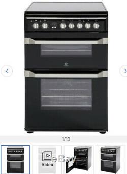 Indesit ID60C2KS 60cm Wide Double Oven Electric Cooker with Ceramic Hob Black