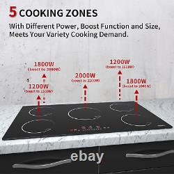 Induction Hob in Black 90cm Built-in 5 Zone Touch Control With Timer Child Lock