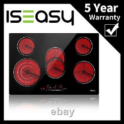 IsEasy 77cm Ceramic Hob, 5 Zone, Black Glass, Built-in, Touch Controls, Safety Lock