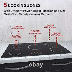 IsEasy 90cm 5 Zone Induction Hob, Built-in, Touch Controls, Black, Child Lock, Timer