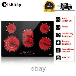 IsEasy Built-in Electric Ceramic Hobs 5 Zone Touch Control Lock Timer Black