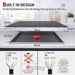 IsEasy Electric Ceramic Hob 60cm Glass Built-In 4 Zone Touch Control, Timer, Black