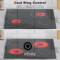 Karinear Ceramic Hob, 4 Zone Electric Hob 60cm Built-in Ceramic Cooker with Ring