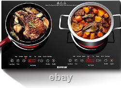 Karinear Double Ceramic Hob, Plug in 2 Zone Electric Ceramic Hob with LED 4-Hour