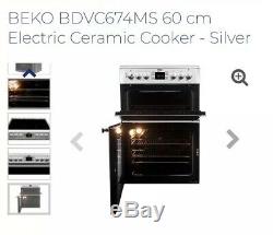 NEW Beko BDVC674MS Electric Cooker Double Oven Ceramic Hob 60cm Silver Mirror