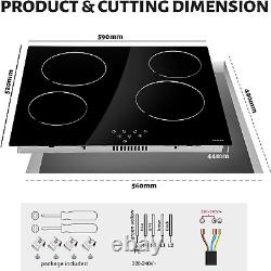 NOXTON Ceramic Hob, Built-in 4 Zone Electric Hobs 60cm Black Glass Panel Cooker