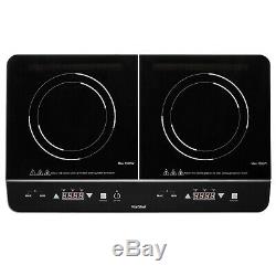 Portable Electric 2 Double Ring Digital Ceramic Induction Hob Cooker Led Black