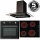 Sia 60cm Black Single Oven, 4 Zone Ceramic Hob And Curved Glass Cooker Hood Fan