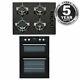 Sia 60cm Built In Double Electric Fan Oven & 4 Burner Black Gas On Glass Hob