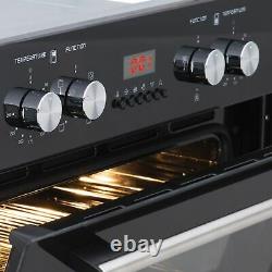 SIA 60cm Built In Double Electric Fan Oven & 4 Burner Black Gas On Glass Hob