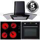 Sia 60cm Single Electric Oven, Black Ceramic Hob & Cooker Hood Glass Extractor