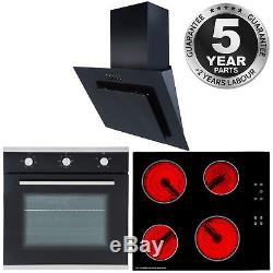 SIA 60cm Single Electric Oven, Black Ceramic Hob & Curved Cooker Hood Extractor