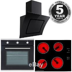 SIA 60cm Single Electric Oven, Black Ceramic Hob and Glass Cooker Hood Extractor