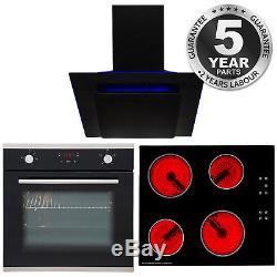 SIA 60cm Touch Control Electric Oven, Ceramic Hob and LED Cooker Hood Extractor