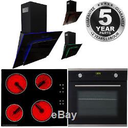 SIA Black 60cm Single Electric Oven Ceramic Hob & LED Cooker Hood Extractor Fan