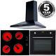 Sia Black Single 60cm Electric Oven Ceramic Hob & Chimney Cooker Hood Extractor