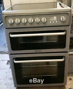 Silver Hotpoint Electric cooker double oven and ceramic hob 60cm wide