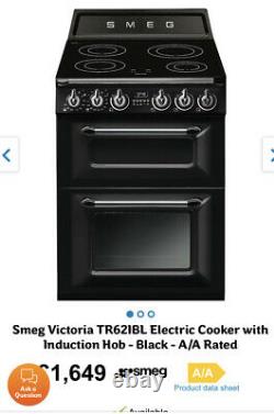 Smeg TR62IBL Victoria Free Standing A/A Electric Cooker with Induction Hob 60cm